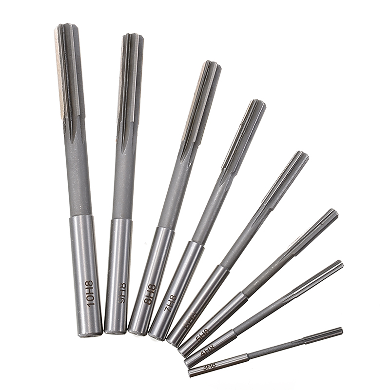 8pcs Mayitr Hand Reamer 3/4/5/6/7/8/9/10mm Straight Shank H8 HSS Chucking Reamers Set Milling Cutter Tool For Bore Machining