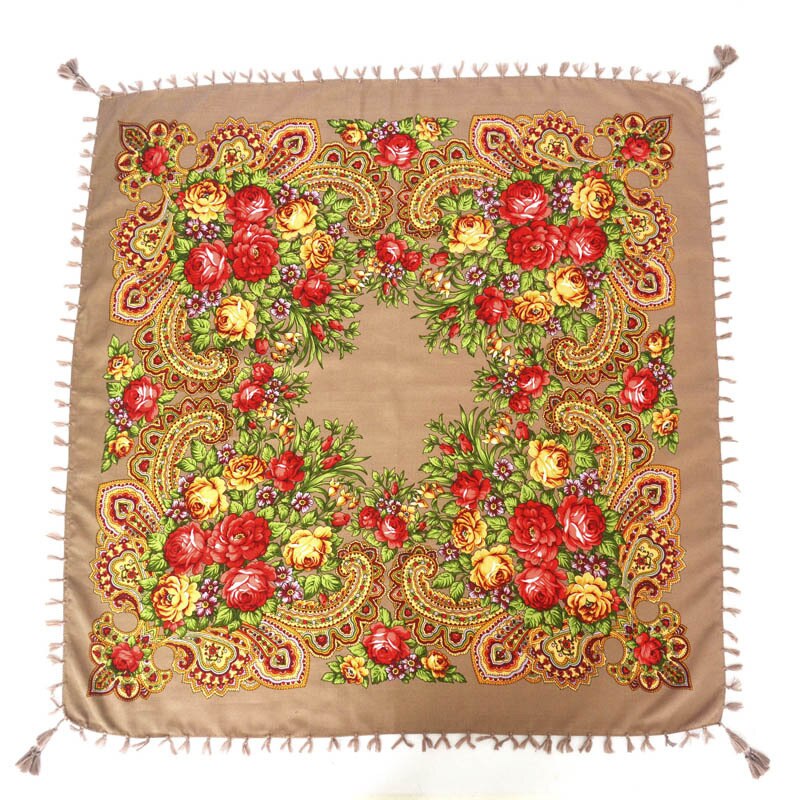 90*90cm châles russes pour femmes, écharpes nationales en coton imprimé, foulards russes rétro à franges, bandanas, pashminas d'hiver pour dames: 16