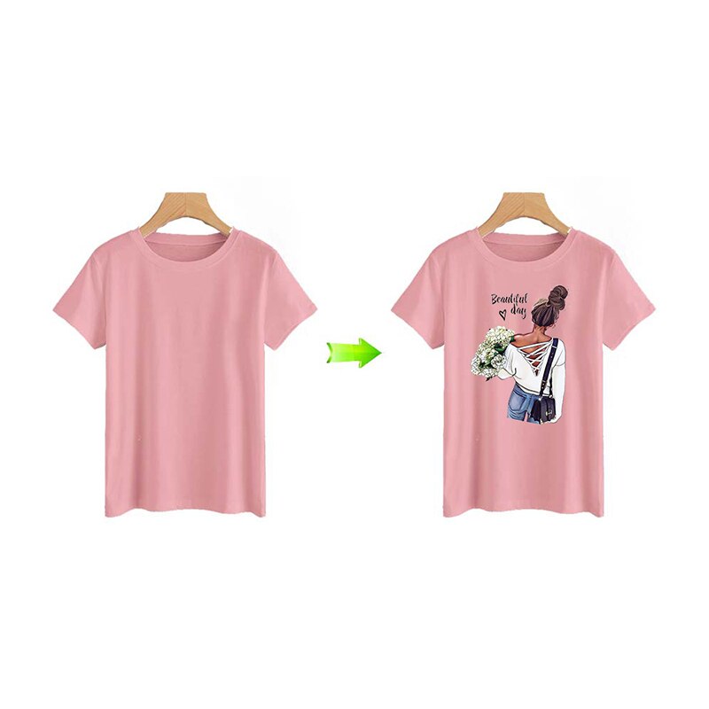 Parches de transferencia térmica para ropa de niña, Parche de ropa respetuosa con el ambiente, camiseta artesanal, plancha, novedad