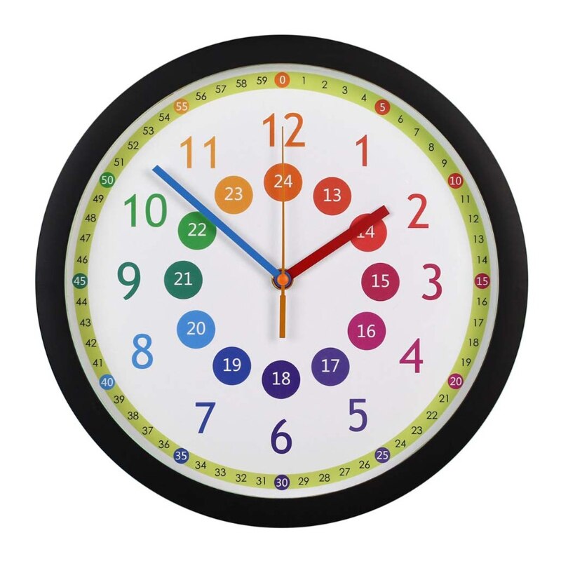 Mute Wall Clock Simple Style Cartoon Digital Wall Clock Nursery Decor T5EC: BK