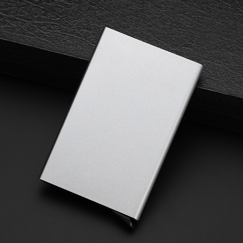 Hoylidu PU Leather Automatic Pop-up Business Card Card Holder RFID Vintage Aluminium Box Metal Crazy Horse Wallet Steel Wallet: C Style2