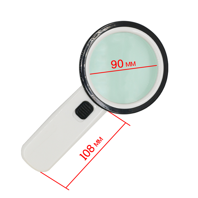Handle Magnifier 10X with LED Illumination UV Lighting Large Size 90mm Illuminated Magnifying Glass Double Optical Glass Lens