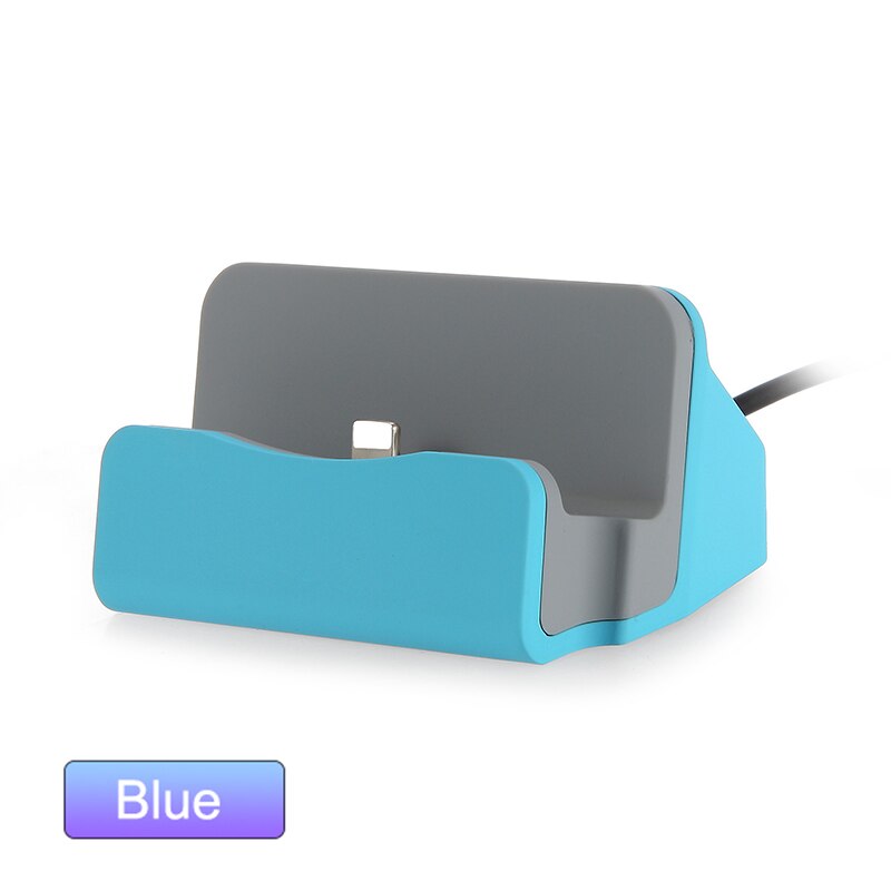 Docking Station Ladegerät Für iPhone Android Typ C Desktop Lade Port Sync Cradle Dock Stehen Halter Micro USB-C Telefon Ladegeräte: For iPhone / Charger Blue