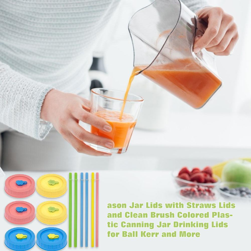 22pcs70mm Standard Mouth Mason Jar Ball Plastic Straw Lid Set Kitchen Beverage Sealing Lid Kitchen Accessories
