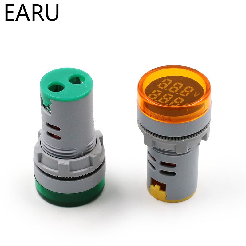 Mini voltímetro Digital redondo amperímetro 22mm AC 20-500V 0-100A Amp Volt probador de voltaje medidor de doble LED indicador de luz piloto