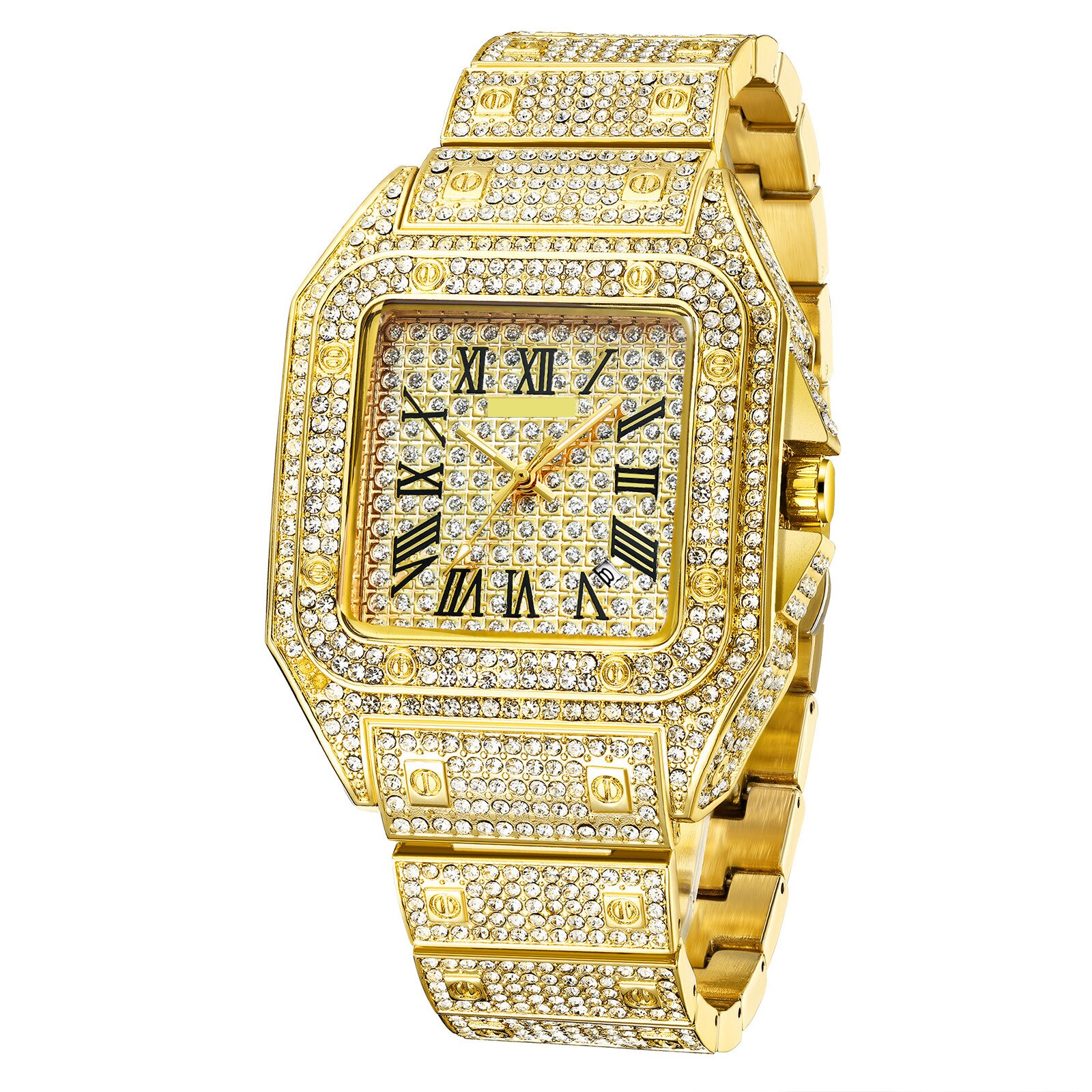 Diamant par ur ur hip hop ur par guld rustfrit stål ur til mænd og kvinder quartz ur luksus is udenfor
