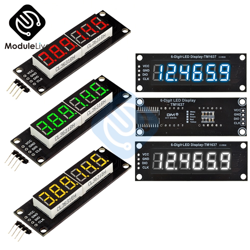 TM1637 6 Bits 5V Digitale Led Display Module Voor Arduino 7 Segment 0.36 Inch Decimale Klok Rood Anode buis Dubbele Dots Module