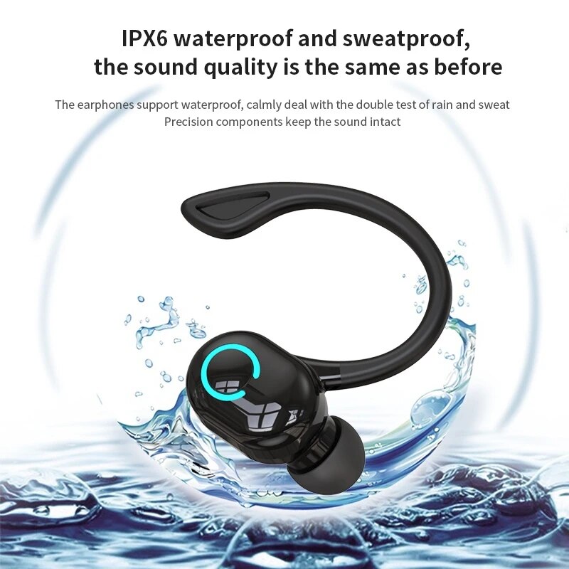 Bluetooth 5.2 Oorhaak Oortelefoon Draadloze hoofdtelefoon Mini Handsfree Waterdichte Sport Muziek Headset Enkele rechter oordopjes met microfoon