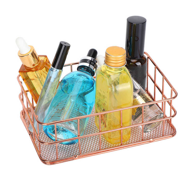 Schreibtisch Lagerung Korb Rose Gold Metall Netz Obst Kleidung Tisch Organisation Storaging hause büro lagerung