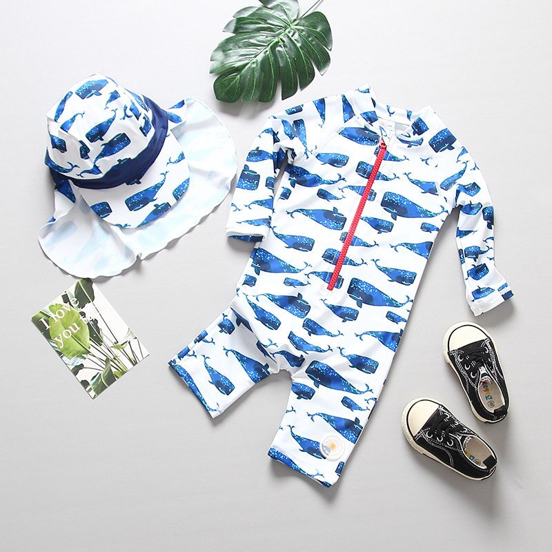 summer baby boy swimwear one piece swimsuit UPF50+ sun protected long sleeve infant baby toddler boys swimming bathing suit