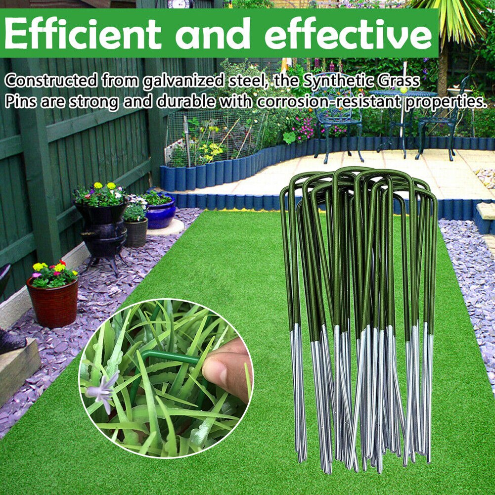 Turf Pin Insert Kunstgras Gazon Met Afgeschuind End Universele Half Groen U-vormige Sterke Tuin Haringen Outdoor Heavy Duty