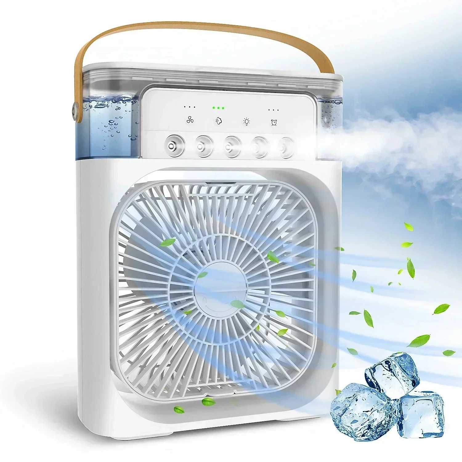 HIOT-ventilador humidificador portátil para el hogar, aire acondicionado, ventilador eléctrico USB, luz LED nocturna, niebla de agua divertida, humidificador enfriador de aire 3 en 1