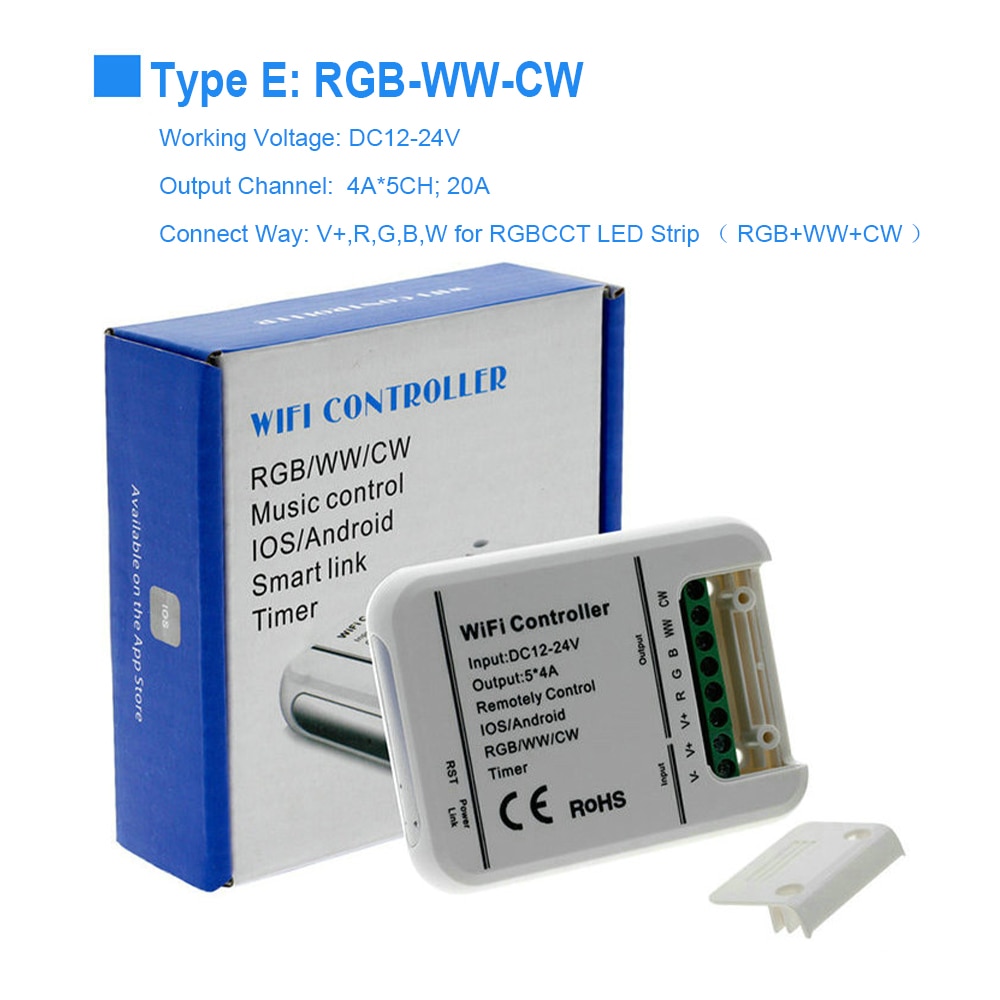 Rgb rgbw rgb-ww-cw wifi ledet-kontroller  dc12v 24v 16 millioner farger musikk og tidtaker wifi-kontroll til rgb rgbw ledet stripe.