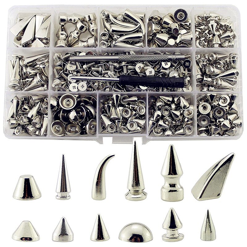 265 setzt Mehrere Entwürfe Schraube Zurück Silber Punk Spikes Und Nieten Metall Baum Kegel Nieten Für Leder Handwerk DIY Projekt: Ursprünglich Titel
