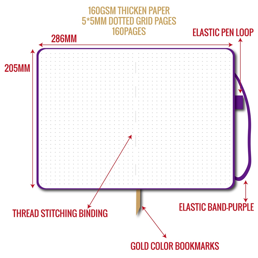 Dot Grid Journal notebook 5.6 X 8 inch Hardcover Faux PU Leather, sketchbook for ideas