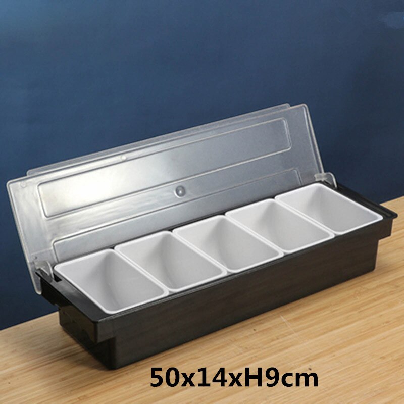 304 Stainless Steel Seasoning Box Hotel Restaurant chef Seasoning Box With Lid Storage Box Household Seasoning Tank: 50x14xH9cm 5 grid