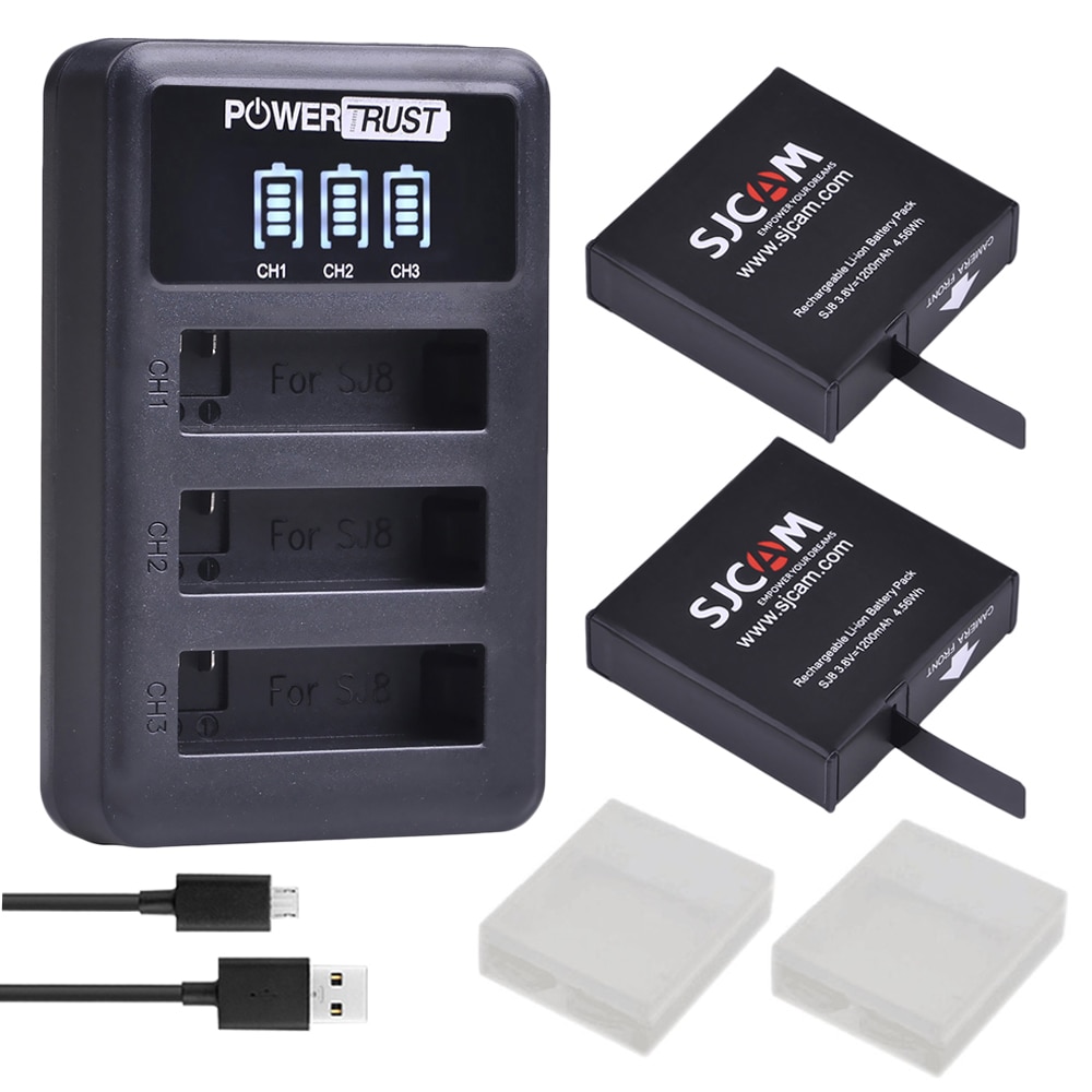 2x1200 mAh Original SJ8 Rechargeable Li-ion batterie + LED 3 canaux USB chargeur pour SJCAM SJ8 série sport Action caméra