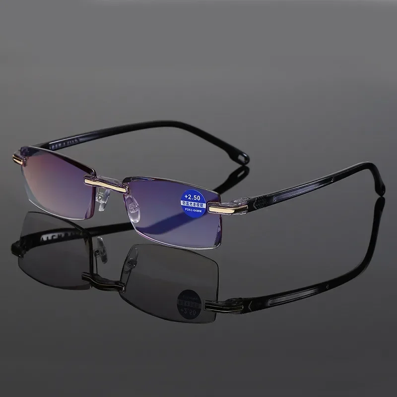 Reading Glasses Men Anti Blue Rays Presbyopia Goggles Women Vintage Rimless Eyewear Diopter +1.0 1.5 2.0 2.5 3.0 3.5 4.0: black / +100