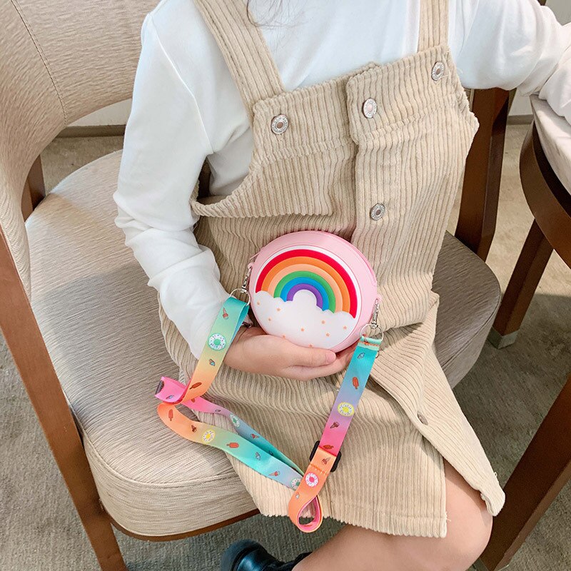 Donut Ronde Crossbody Bag Kid Peuter Meisje Kinderen Schouder Handtas Verstelbare Riem Reizen Regenboog Gedrukt Pocket Pack