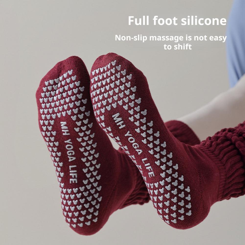 Damen Yoga Socken Rutschfeste Pilates Yoga Kompressionssocken mit Silikonunterseite Winter Beinwärmer