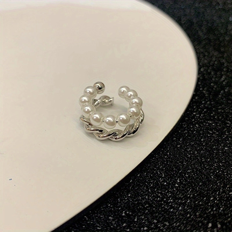Boucles d'oreilles à Clip en perles Double couche pour femmes et filles, nouvelle coréenne, Clip de manchette d'oreille en Zircon de luxe sans piercing, bijoux: Plaqué bronze antique
