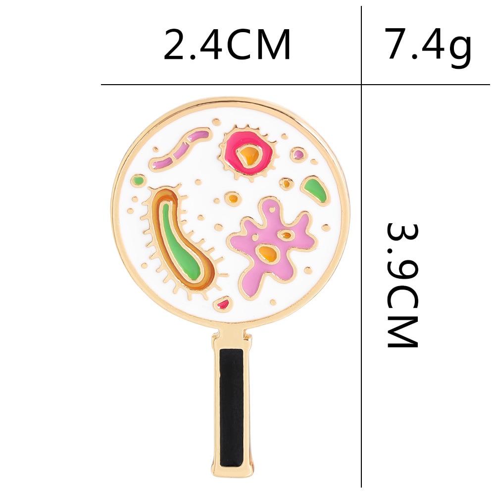 Color microbes bacteria alloy brooch under cartoon magnifying glass all-match denim clothes jewelry pin friend badg