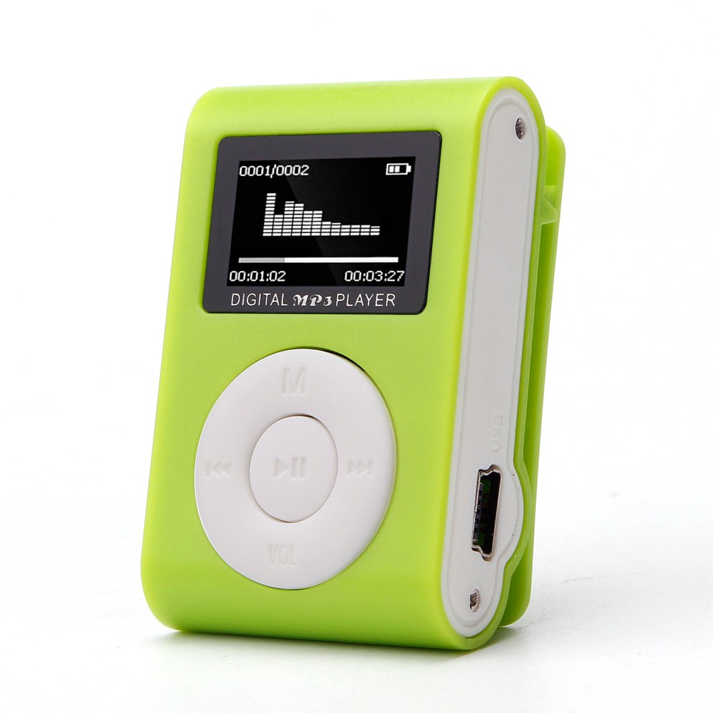 Binmer MP3 Player USB Clip Mini LCD Screen Support 32GB Micro SD TF Card: Green