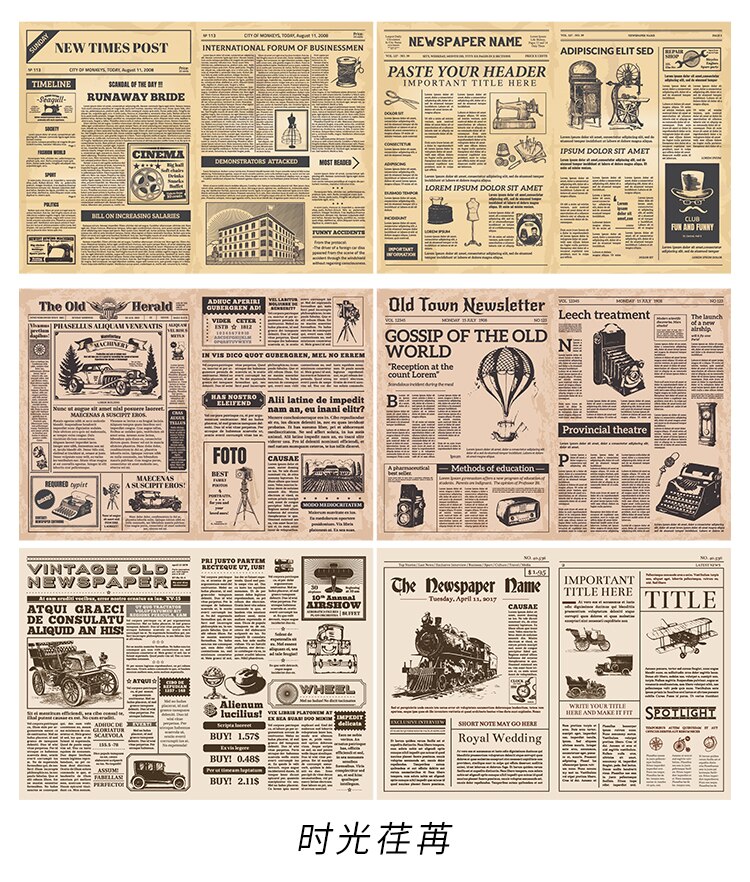 12Pcs Vintage Newspaper Lady Photo Craft Paper Stickers Retro Poster DIY Scrapbooking Material Stickers: Set 1