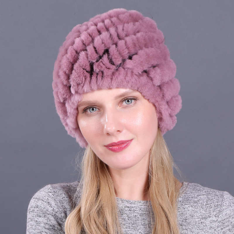 Dames RealRabbit bontmuts harige gebreide muts warme muts ski schedel cap