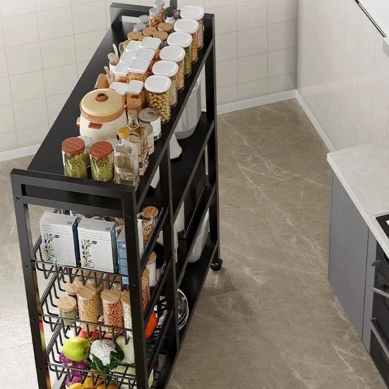 Carro de cesta de verduras para cocina, estante de almacenamiento multifuncional, carrito rodante móvil para fruta, horno microondas, organizador de cocina