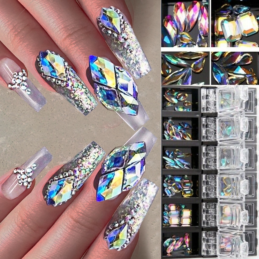 3D Ab Diamant Edelstenen Nail Glitter Rhinestone Glas 12 Boxs/Set Crystal Nail Art Decor Nail Art Decoraties Ozdoby doen Paznokci