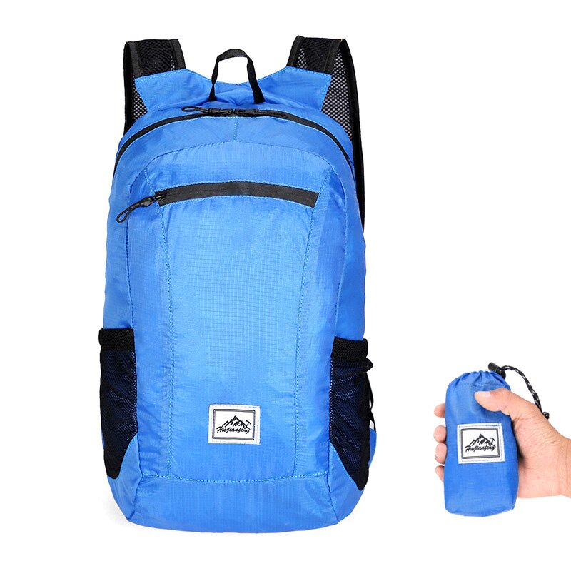 Draagbare Vouwen Rugzak Mannen Vrouwen Winkelen Outdoor Wandelen Ultralight Reizen Rugzakken 20L Waterdichte Camping Opvouwbare Tassen: Blue