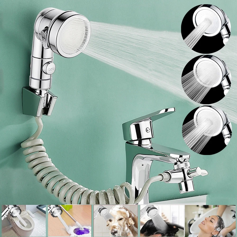 Shower Faucet Set Hose Handheld Shower Head Spray Tap Attachment Sprayer Sink Bathroom Fixture Wall Mounted Silver Sprayers