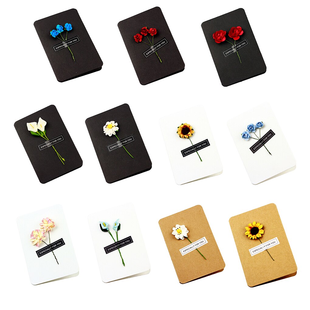 Cartes de vœux en papier Kraft, DIY, avec enveloppe, fleurs sèches faites à la main, décorations de de mariage et d'anniversaire, fournitures,