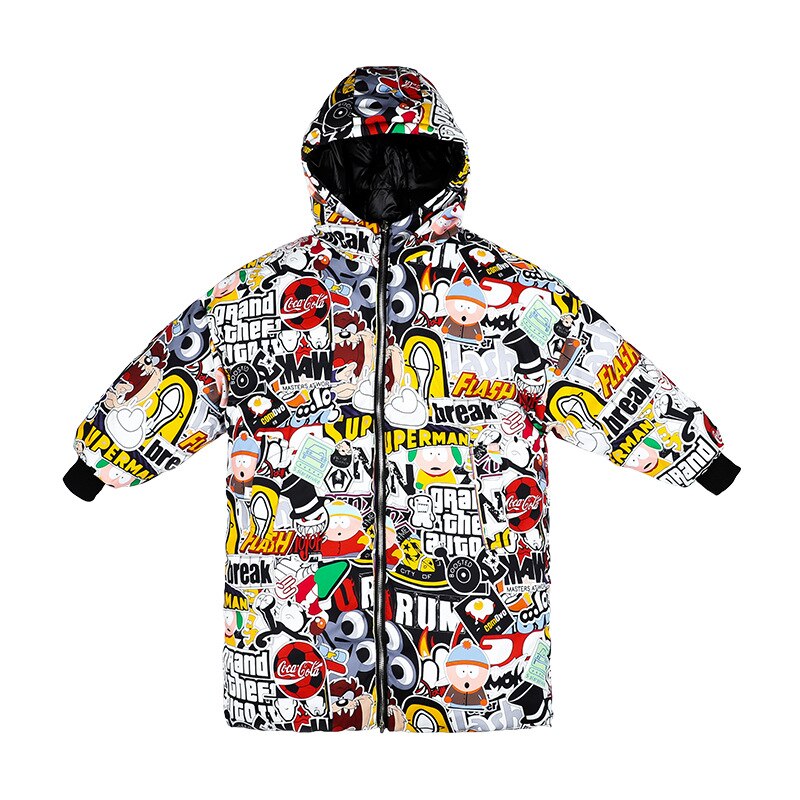 Mädchen Baumwolle Gefütterte Jacke Winter freundlicher doppelt Seite Tragen Lange Verdickt Mäntel freundlicher Mit Kapuze Graffiti Parkas Outwear