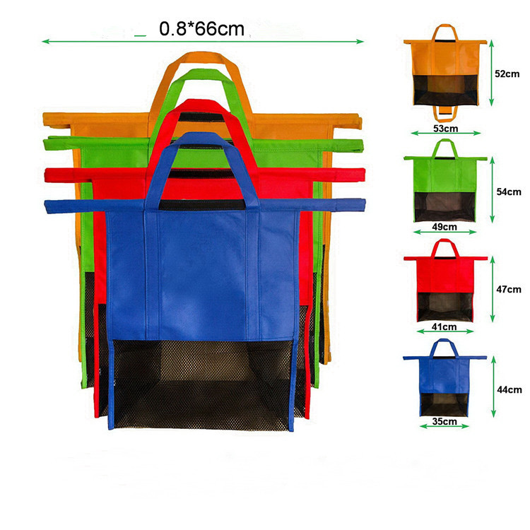 4 stk / sæt vogn trolley supermarked indkøbspose købmand tag indkøbsposer foldbar tote miljøvenlig genanvendelig supermarked poser