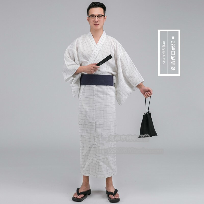 Male Traditional Japan Kimono Bathrobes Mens 100% Cotton Robe Yukata Men Nightgown Bath Robe Summer Sleepwear with obi A52602