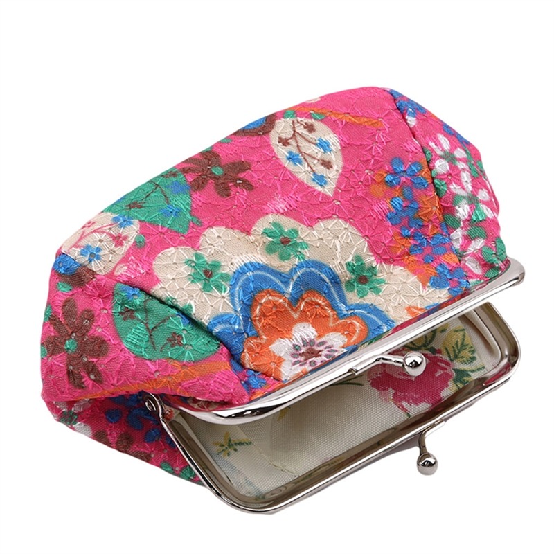 Women's Stylish Kiss Lock Storage Bag For Lipstick & Key，Floral Pattern Coin Purse
