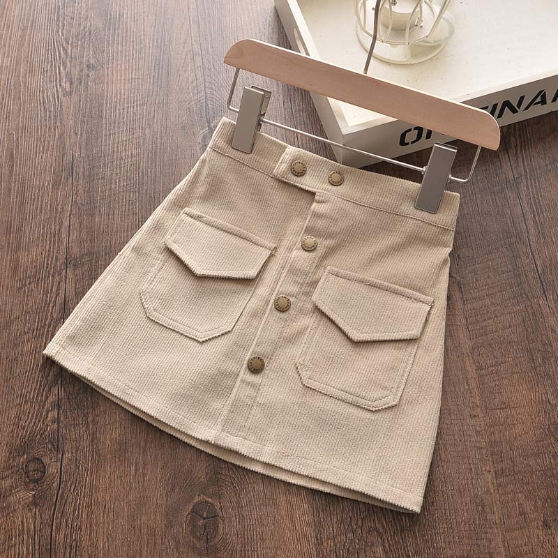 Björnledare flicka festkjolar höst casual tjejer prinsessans jeanskjol höst barn knappkjol barn babykostym 3 7y: Af220 beige / 5t