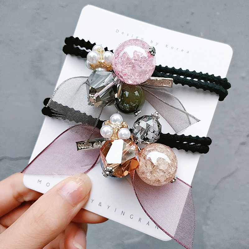 Lazos elásticos para el cabello de cristal, cintas de cuerda para el cabello de primera , doble anillo para el cabello, coleta, accesorios para el cabello para niñas y mujeres