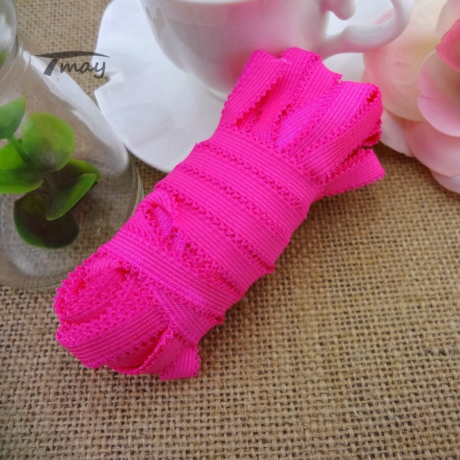 #1316 neon rosa färg dubbla kanter spets elastiska band 8 yards/lot bh byxor kant midjeband hårband webbing gör det själv sömnadstillbehör