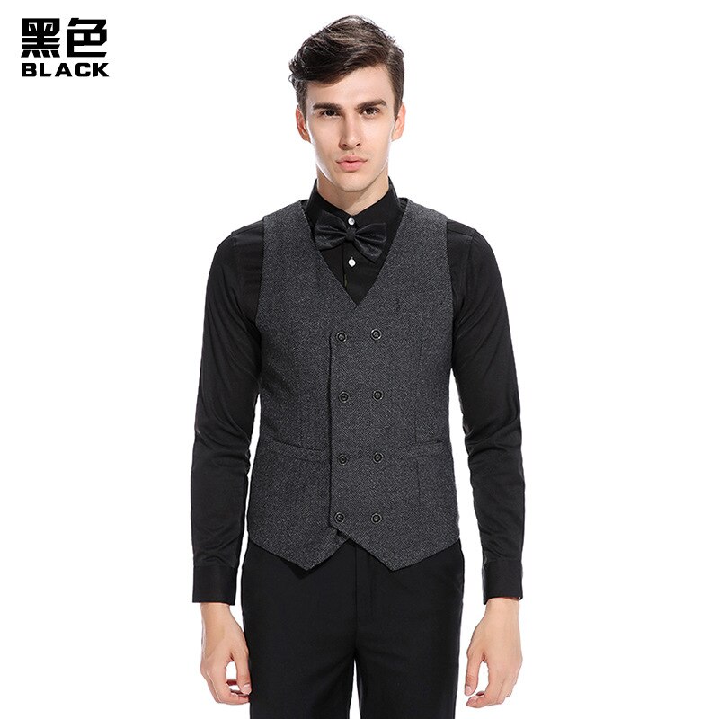 Gilet croisé pour homme, gilet de costume formel gris, gilet de costume slim business, hauts homme printemps: Noir / S