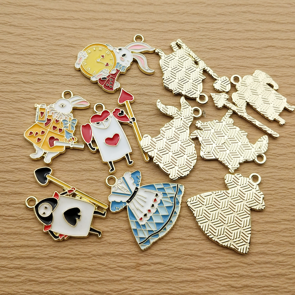 Alice Lapin Dessin Animé Horloge Charme, Accessoires De Bijoux, Boucle D'oreille En Émail, Pendentif, Bricolage, Fournitures De Direction, Alliage De Métal Plaqué Or, 10Pcs