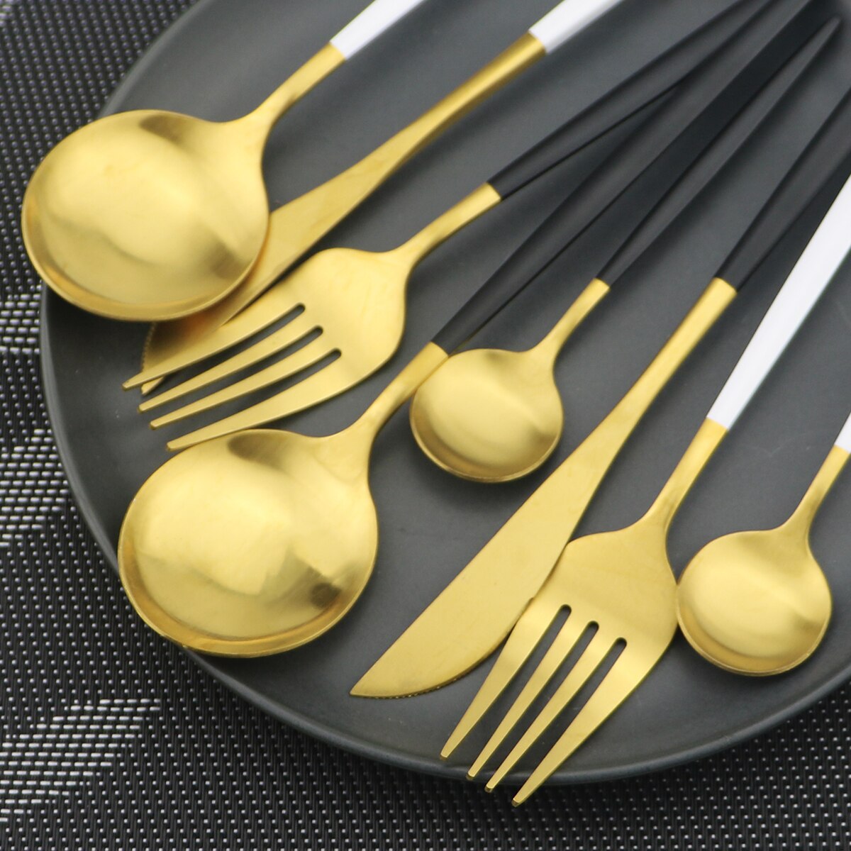 Couverts en or noir mat de 24 pièces | Service de vaisselle en acier inoxydable 304 fourchette cuillère en argenterie, service de couverts de cuisine