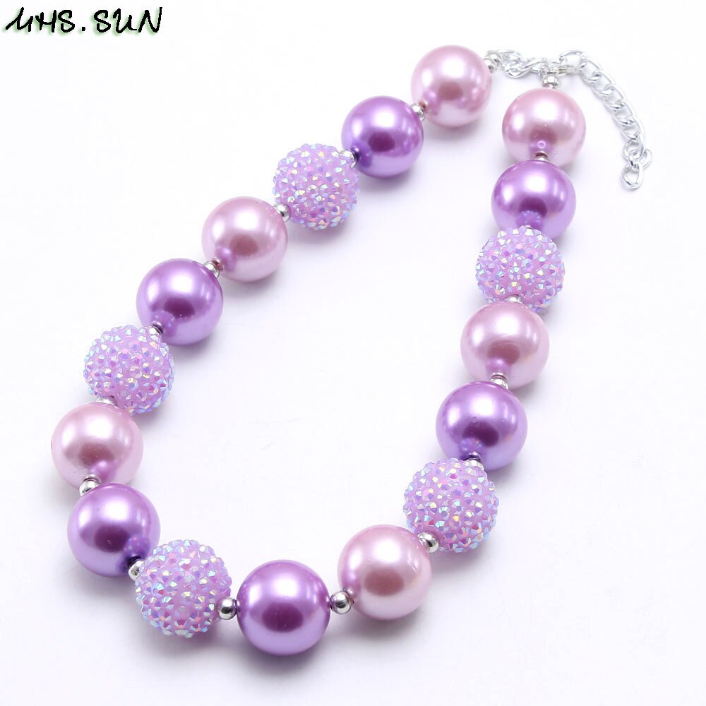 MHS.SUN 1PC baby chunky beaded necklace girls pearl jewelry charm colors bubblegum beads necklace choker for kids: 11