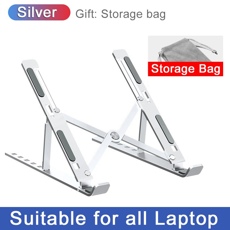 Mini Portable Aluminium Laptop Stand Foldable Notebook Support Laptop Base Macbook Air Pro Ipad Tablet Holder Adjustable Bracket: Silver