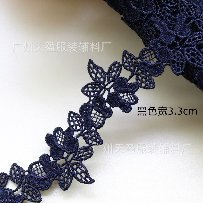 2Yards Polyester Blauw Roze Bloem Kant Trims Wateroplosbare Kant Lint Diy Ketting Ornamenten Bruiloft Kleding Accessoires 3Cm: black