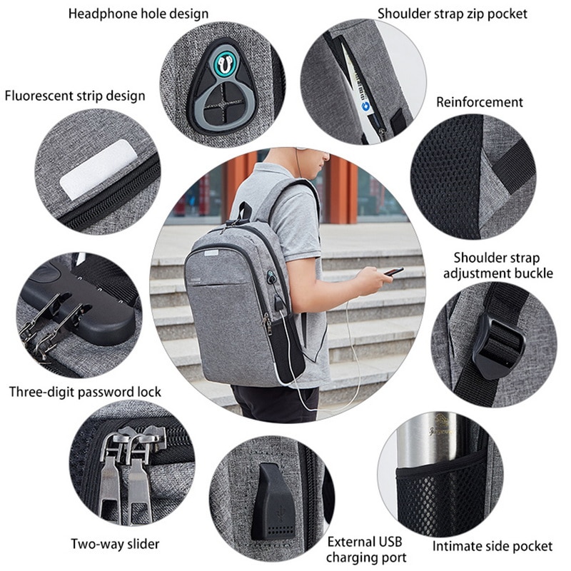 Laptop Backpack Men USB Charging 15.6 inch Anti Theft Backpack Male School Bags For Teenage College Travel Backpack