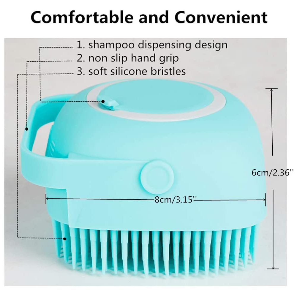 Cepillo de masaje para perros y gatos, dispensador de champú de belleza, peine de pelo para baño, cepillo de silicona suave, herramienta de belleza de limpieza