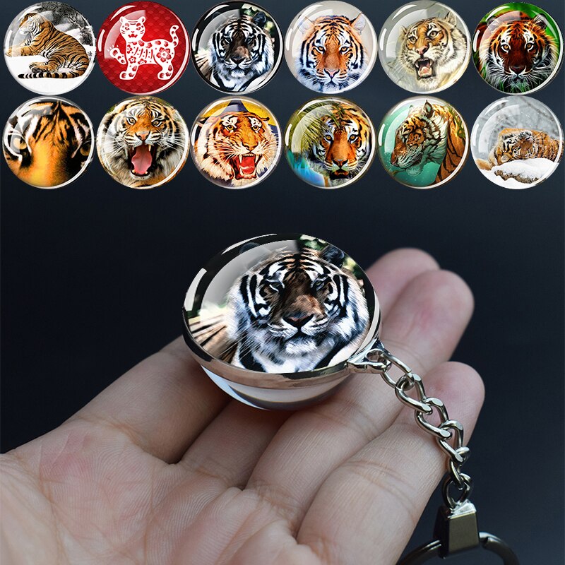 Tiger Picture Keychain Crystal Ball Jewelry Year of The Tiger Year Glass Ball Jewelry 35MM Keychain Year for Family